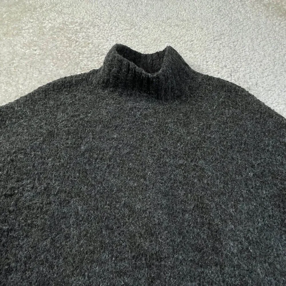 Express Dropped Puff Sleeve Mock Neck Sweater Charcoal Gray